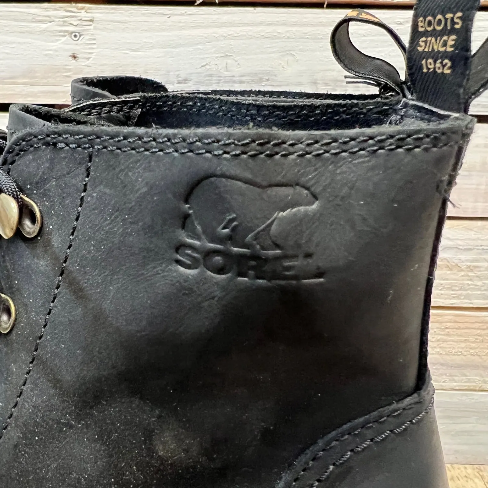 Sorel Hi-Line Heel Lace Up Combat Boots Black Leather Lug Sole Chunky Size 8.5 - Image 6