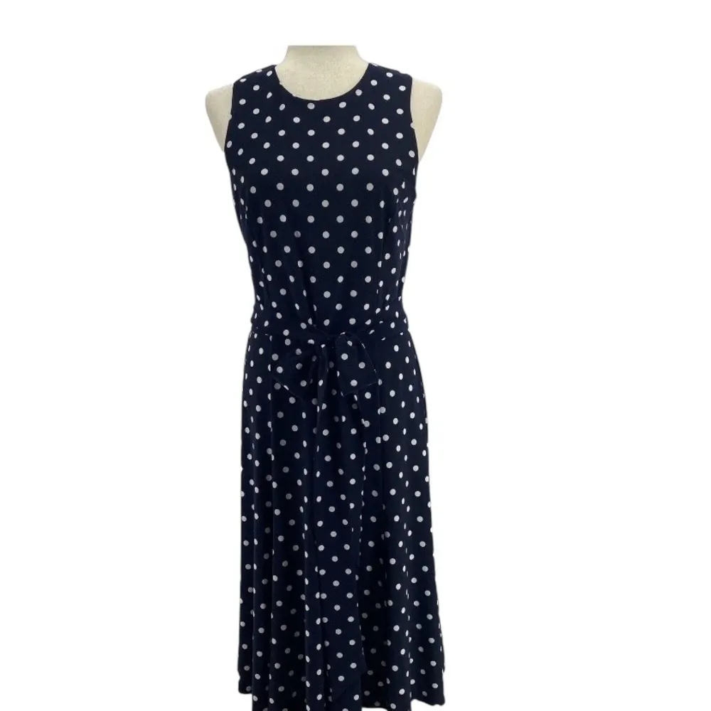 Lauren Ralph Lauren Polka Dot Midi navy White classic polo old money dress 10 - Image 4