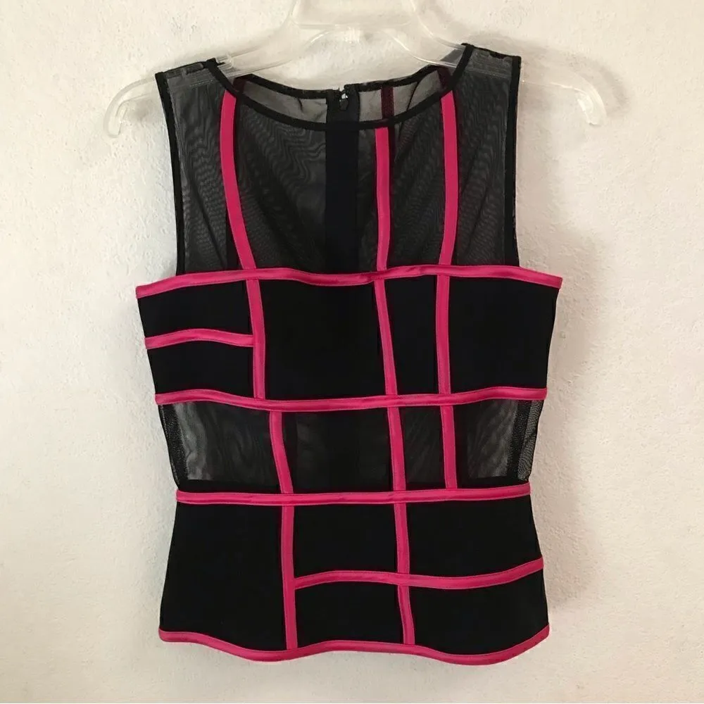 JS Collections retro 60’s look sheer mesh color block sleeveless blouse 4 - Image 3