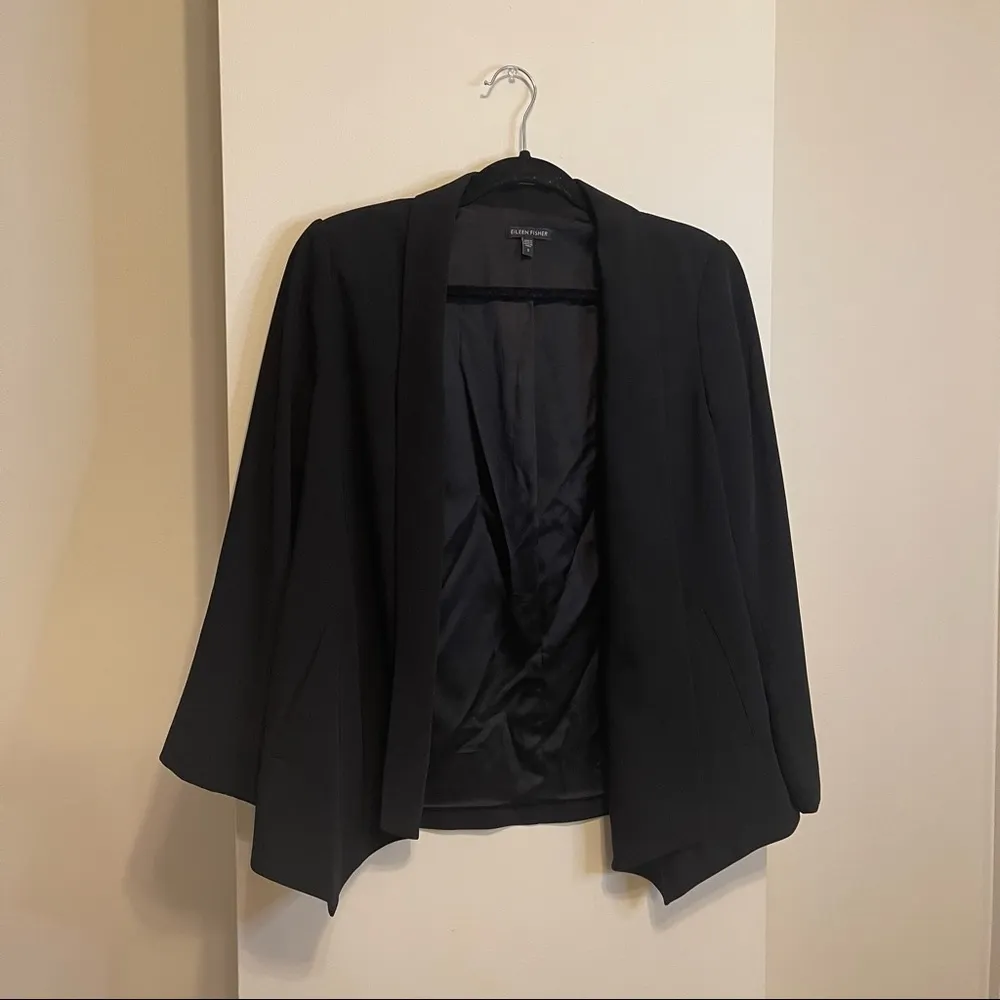 Black Silk Lined Open Front Pointed Hem Blazer Size Small - Image 2