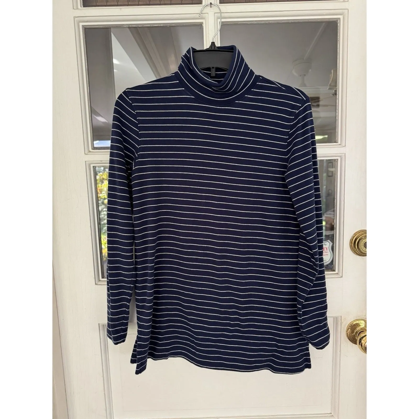Lands End XS (2-4) 100% Cotton Fitted Turtleneck Tunic Navy White Stripe - Image 5