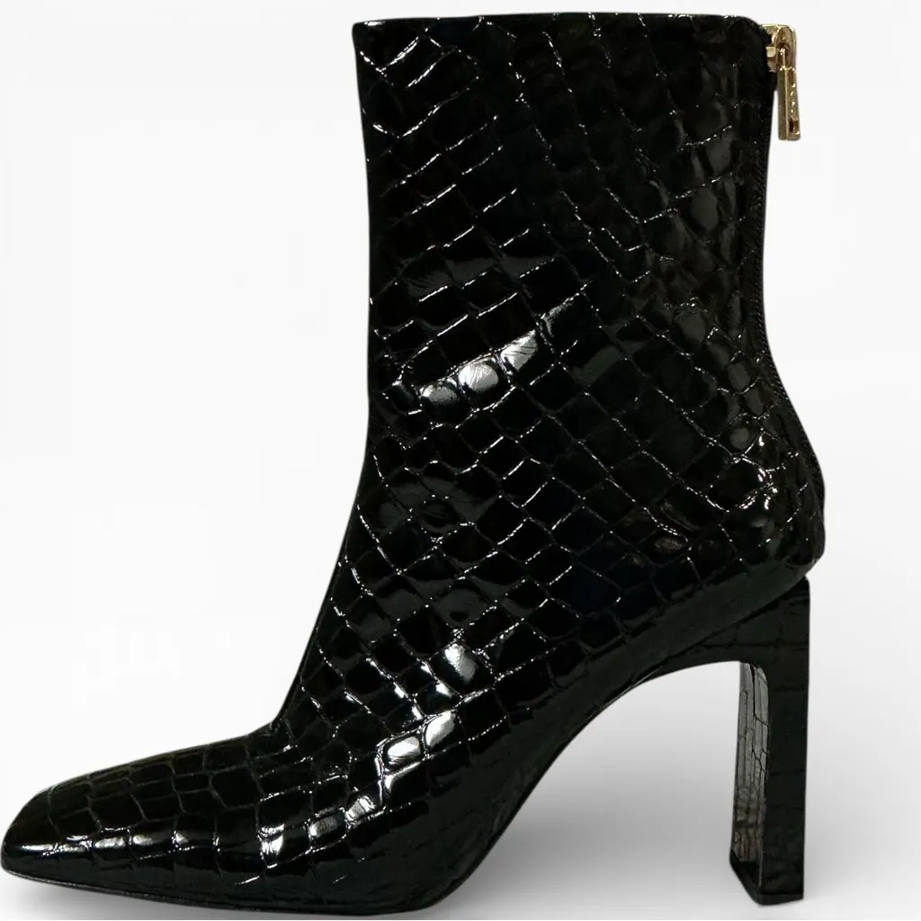 Good American Crocodile Patent Leather Boots Square Toe Ankle Booties Black 7.5 - Image 2