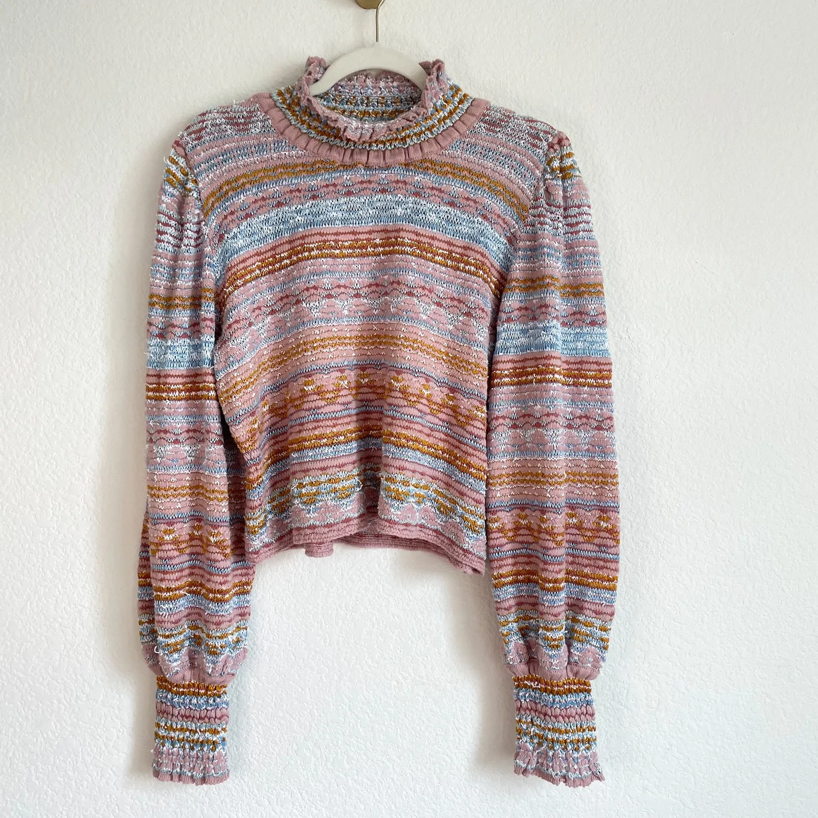 CECELIA PRADO Anthropologie Knit Pastel Striped Balloon Sleeve Sweater - Image 10