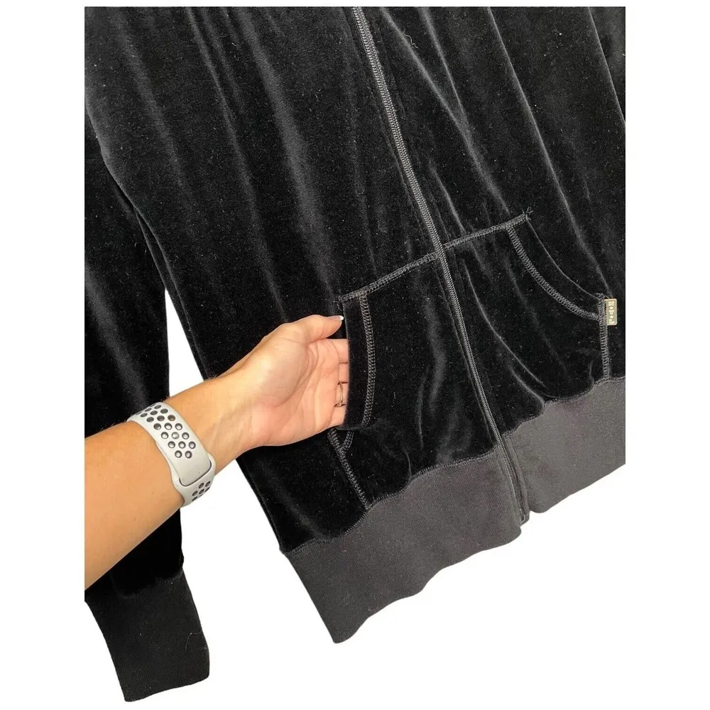 New York Laundry Y2K Velour Velvet Pocket Full Zip Long Sleeve Black L - Image 5