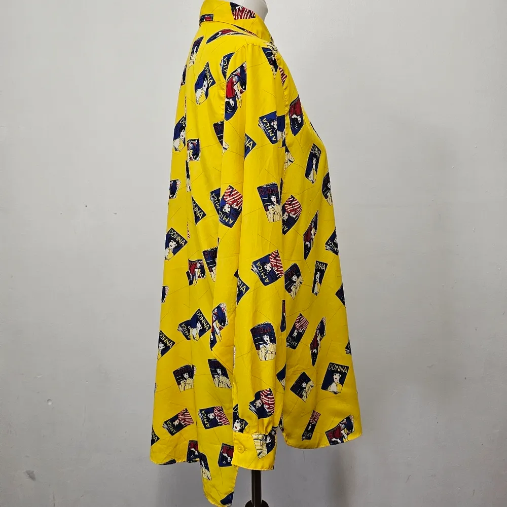 Vintage Shapely 80s Yellow Magazine Print Tunic Length Button Down Size Medium - Image 6