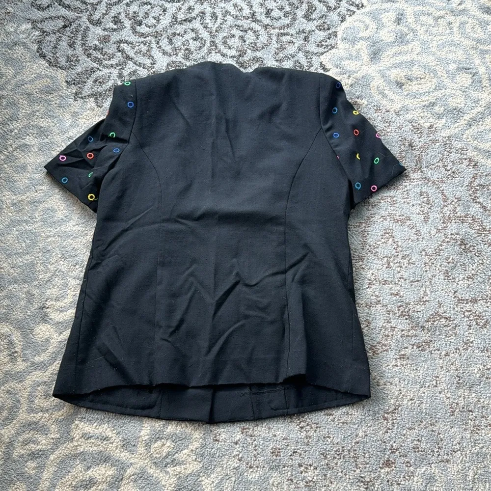 Vintage Leslie Fay Short Sleeve Button Down Blazer Black Multicolor 14W - Image 6