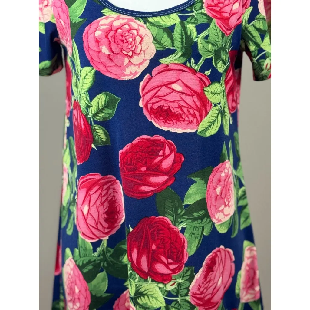 NEW LuLaRoe Womens Knit Tunic Top S Short Sleeve Blue Pink Floral Scoop Neck - Image 5