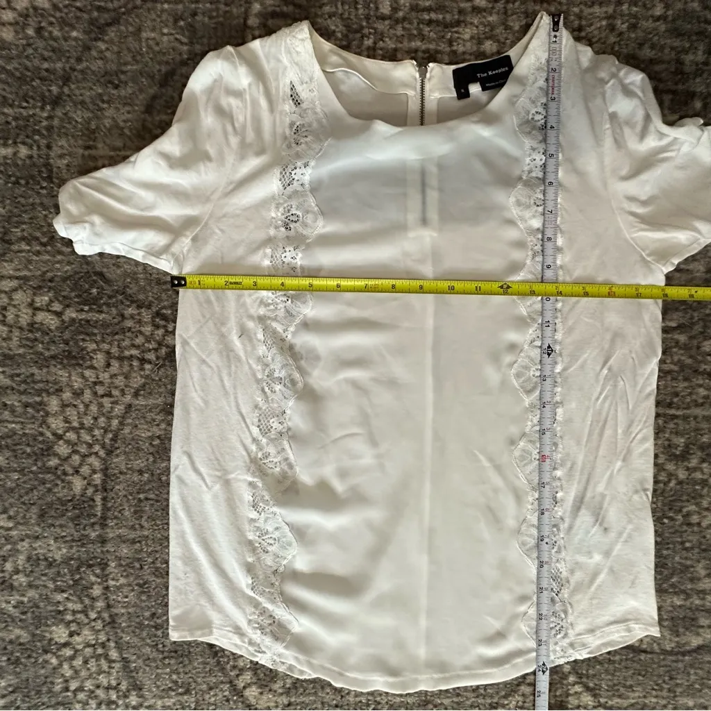The Kooples Women’s Size S White Lace Inset Zipper Back Short Sleeve Tee T-Shirt - Image 6