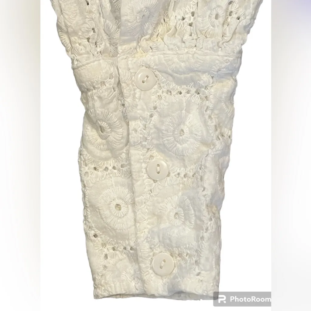 Boohoo White Cotton  Crop Top On/Off Shoulder Button‎ Cuffs Women’s Size 8 NWOT - Image 5