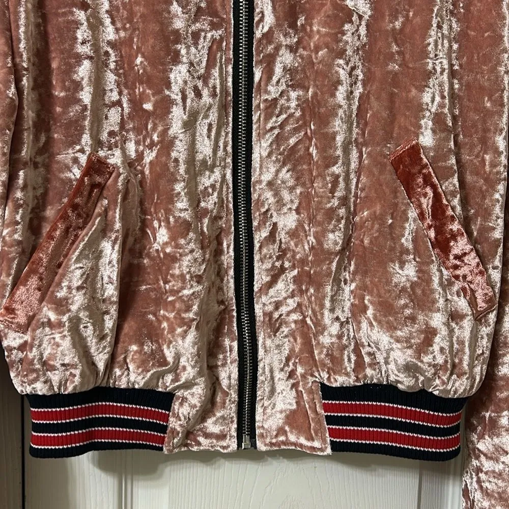 POL Pink Velvet Zip Up Velvet Bomber Jacket(Size Small) - Image 7