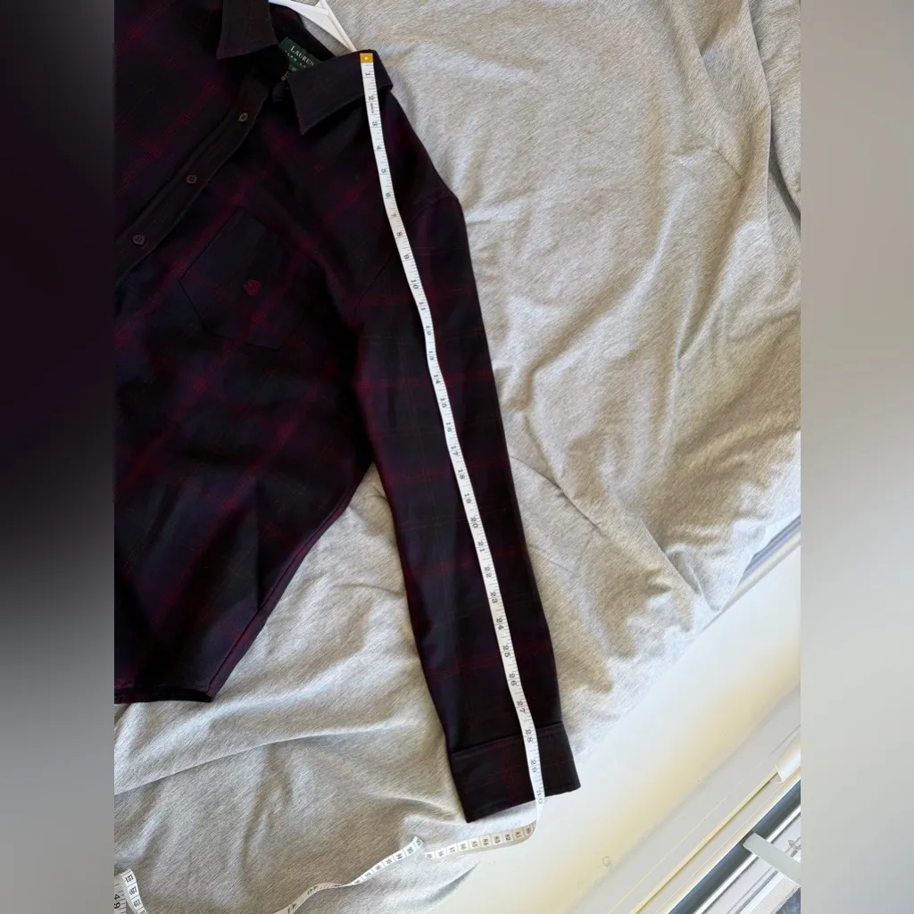 Lauren Ralph Lauren Womens 100% Wool Plaid Tartan Purple 1X Button Down Shirt - Image 10