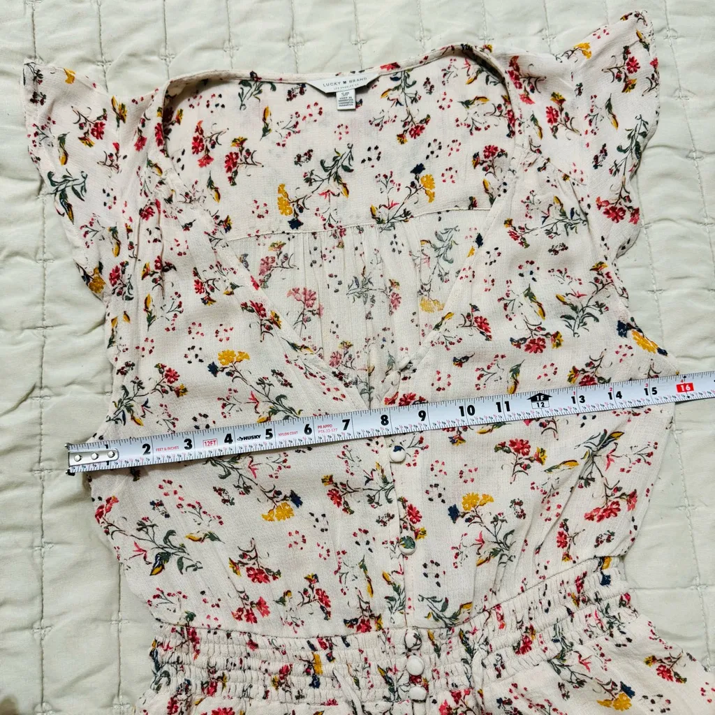 Lucky Brand Women Peasant Floral Buttondown Smocked Waist Midi Lined Dress Sz S - Image 14