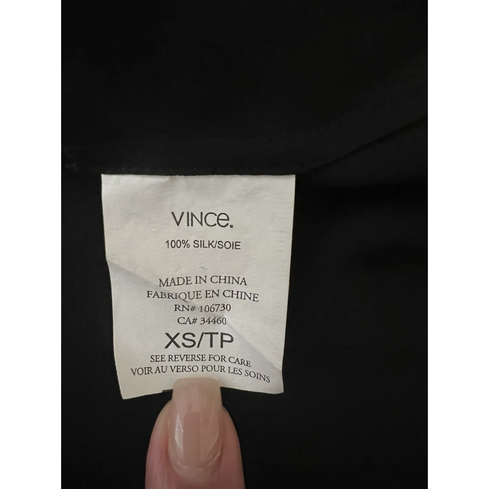 VINCE Women's Size XS Black 100% Silk/Soie V-Neck Sleeve Blouse Short‎ Sleeve - Image 4