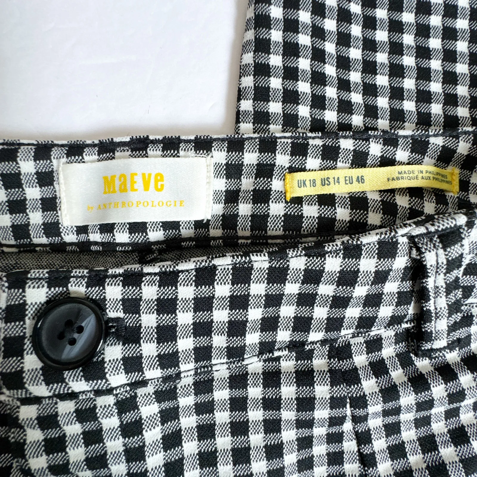 Maeve Anthropologie Gingham Slim Ankle Pants Black White Size 14 - Image 3