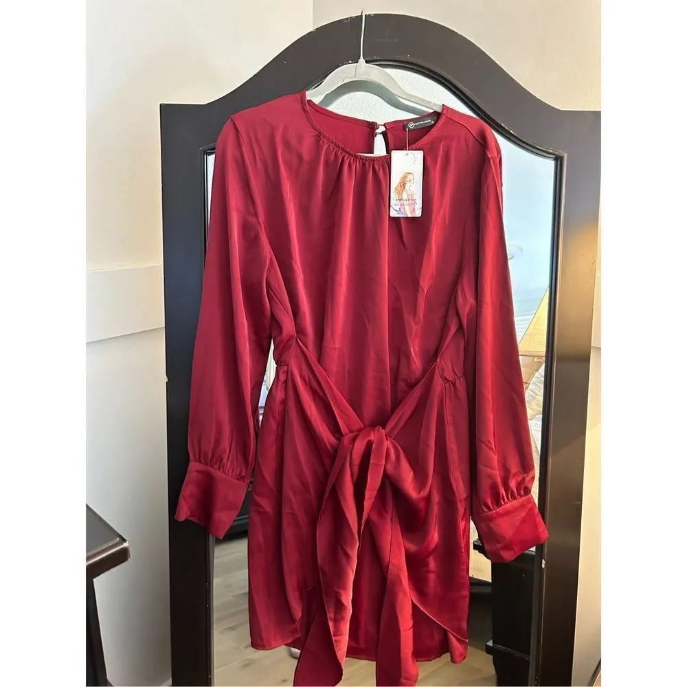 New Satin Dress Tie Waist Elegant Cocktail Mini Red 16 XL Size 2X - Image 6