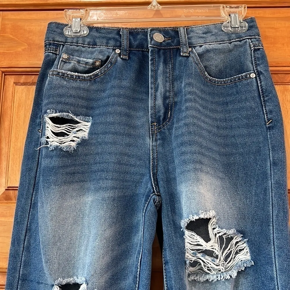 Indigo Rein Blue Denim Distressed Raw Hem Jeans Size 3 - Image 2