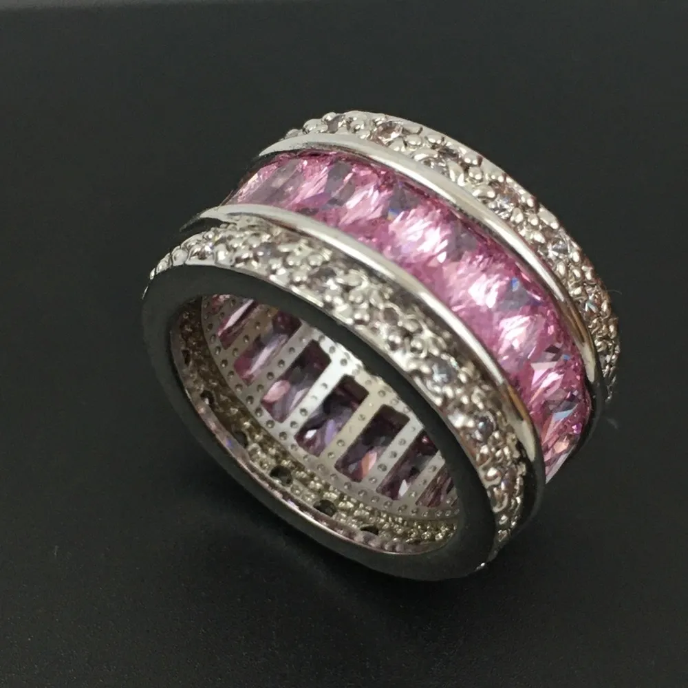 Baguette Paved Ring Pink Silver Size 6 - Image 7