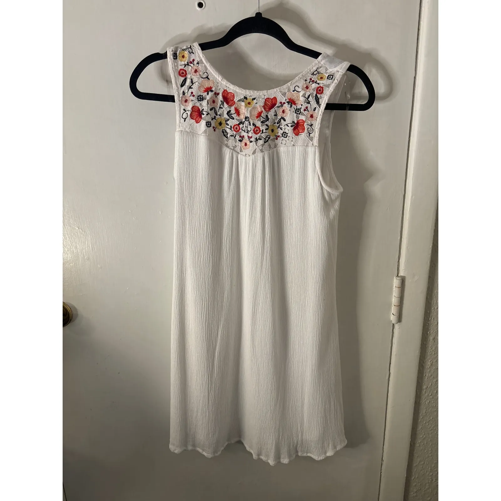 Trixxi White Embroidered Floral Lace-Up Sleeveless Dress S Boho Costal Cowgirl - Image 5