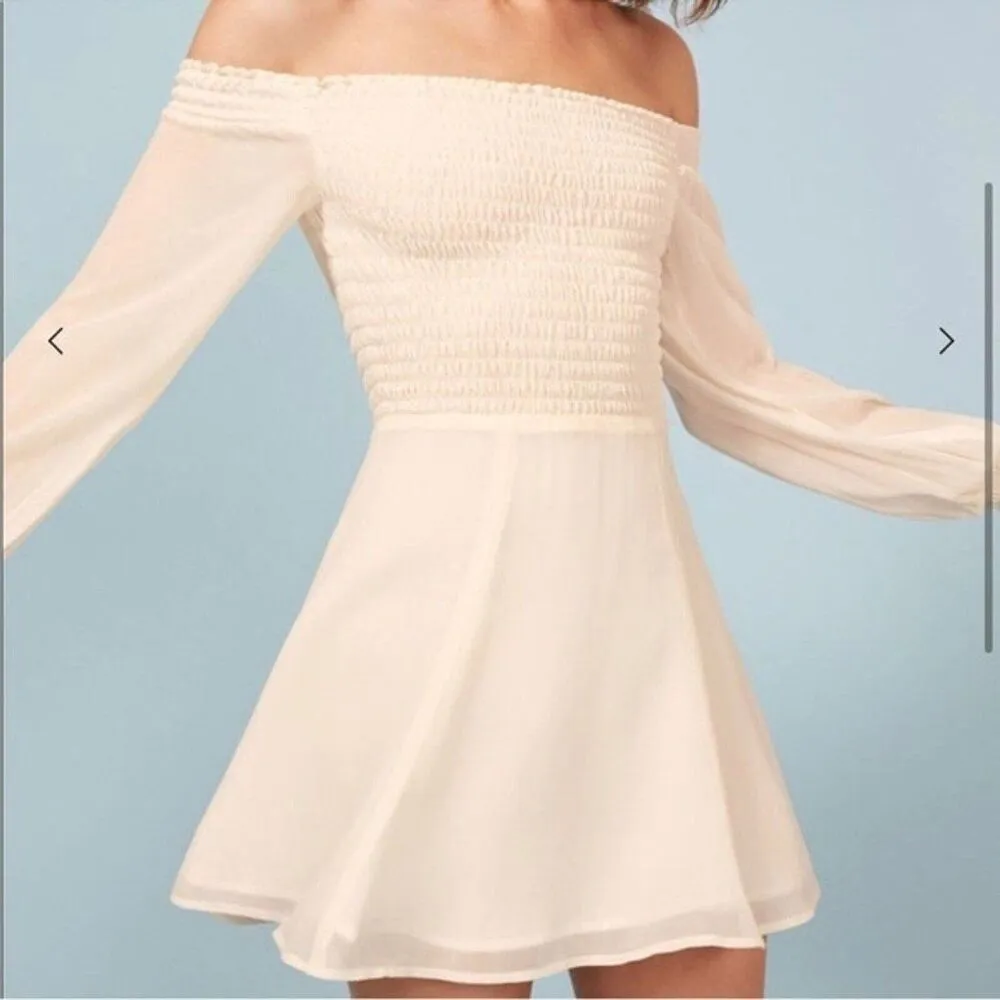 Reformation Honor Mini Dress Flowy Off the Shoulder Size 4 Long Sleeve Ivory - Image 12