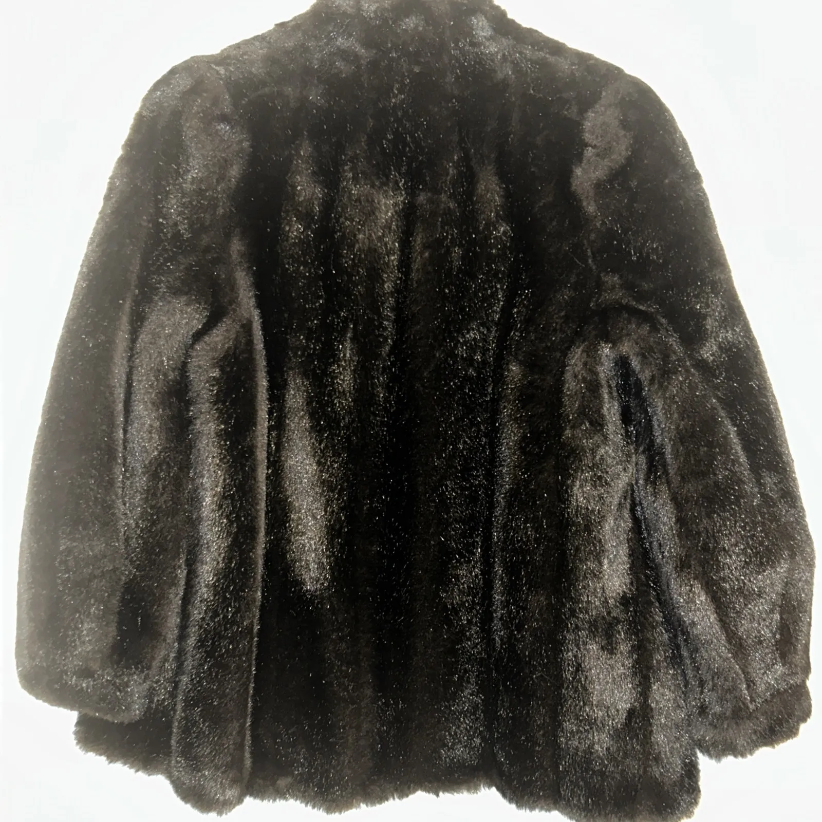 Vintage 60s Sears The Fashion Place Faux Fur Coat Black Satin Lined Mid Length Size M - Image 5
