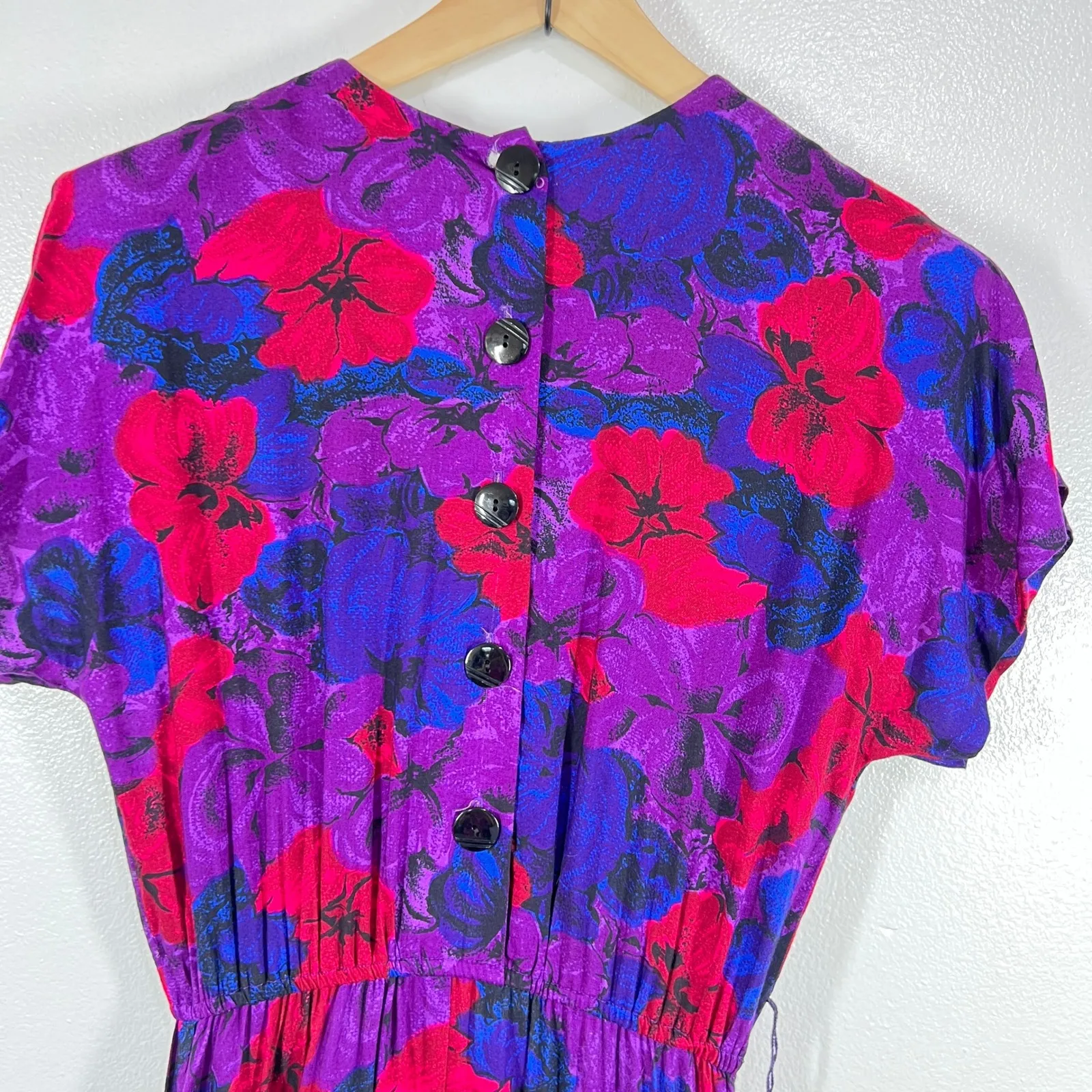 Pellini Petites Floral Midi Dress Vintage 90s Button Back Pockets‎ Purple Size 8 - Image 9