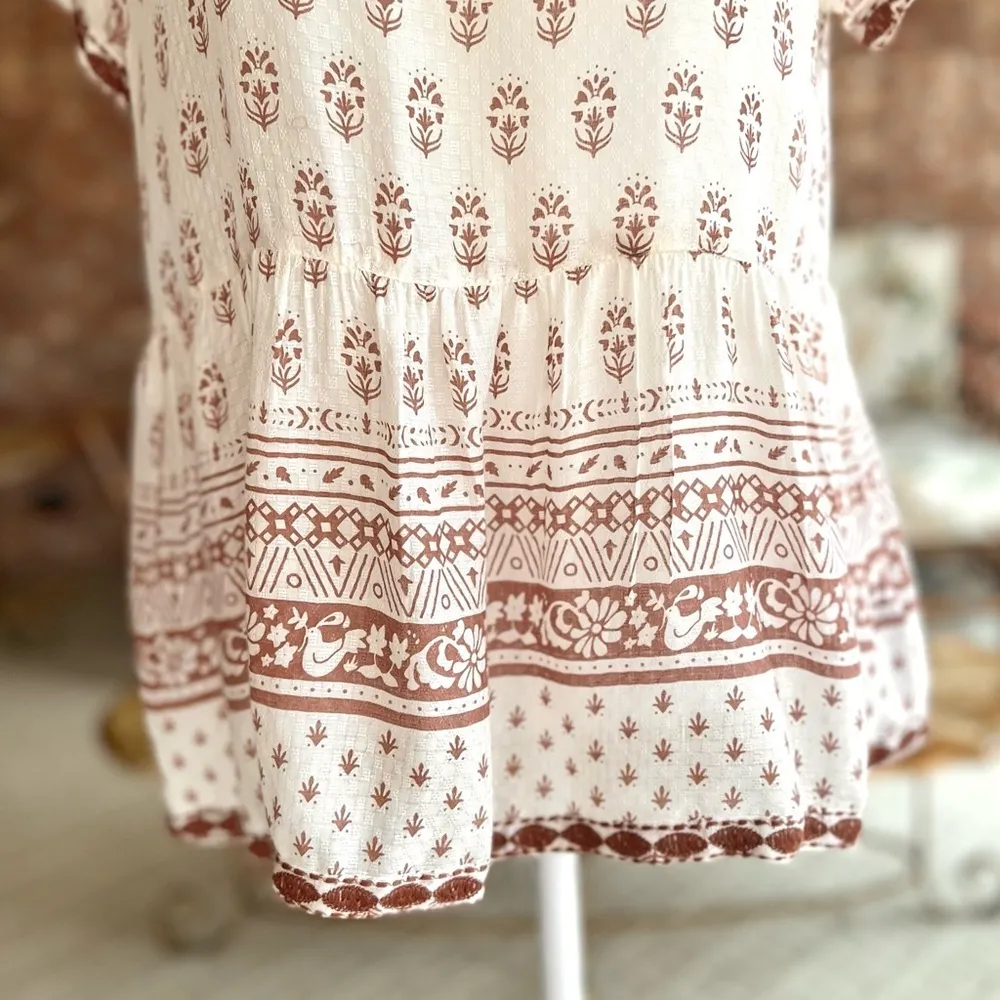 Sigrid Olsen  Ivory Brown Embroidered Blouse Top M - Image 4
