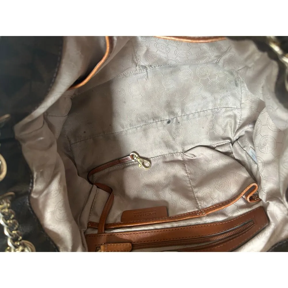 Vintage MICHAEL Michael Kors Brown Signature Leather Jet Set Chain Hobo Bag - Image 16