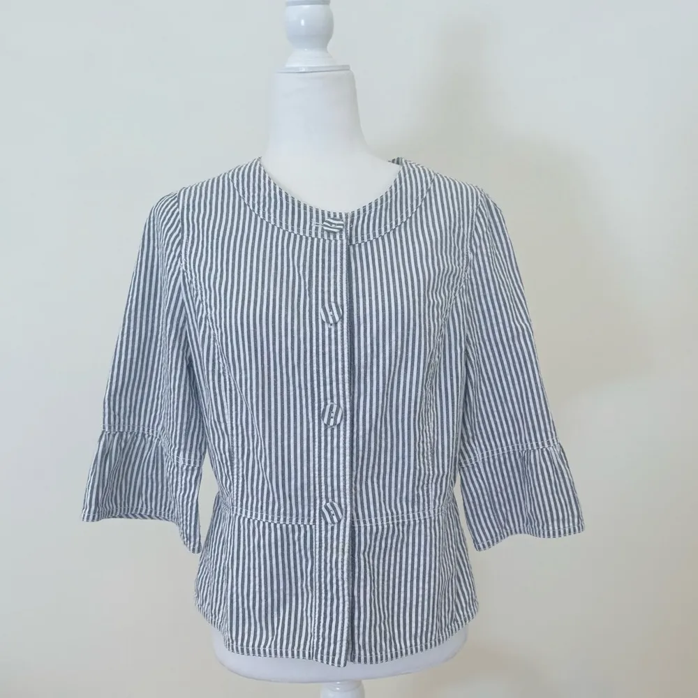 Sandro Seersucker Peplum 3/4 Sleeve Light Jacket Size Large - Image 2