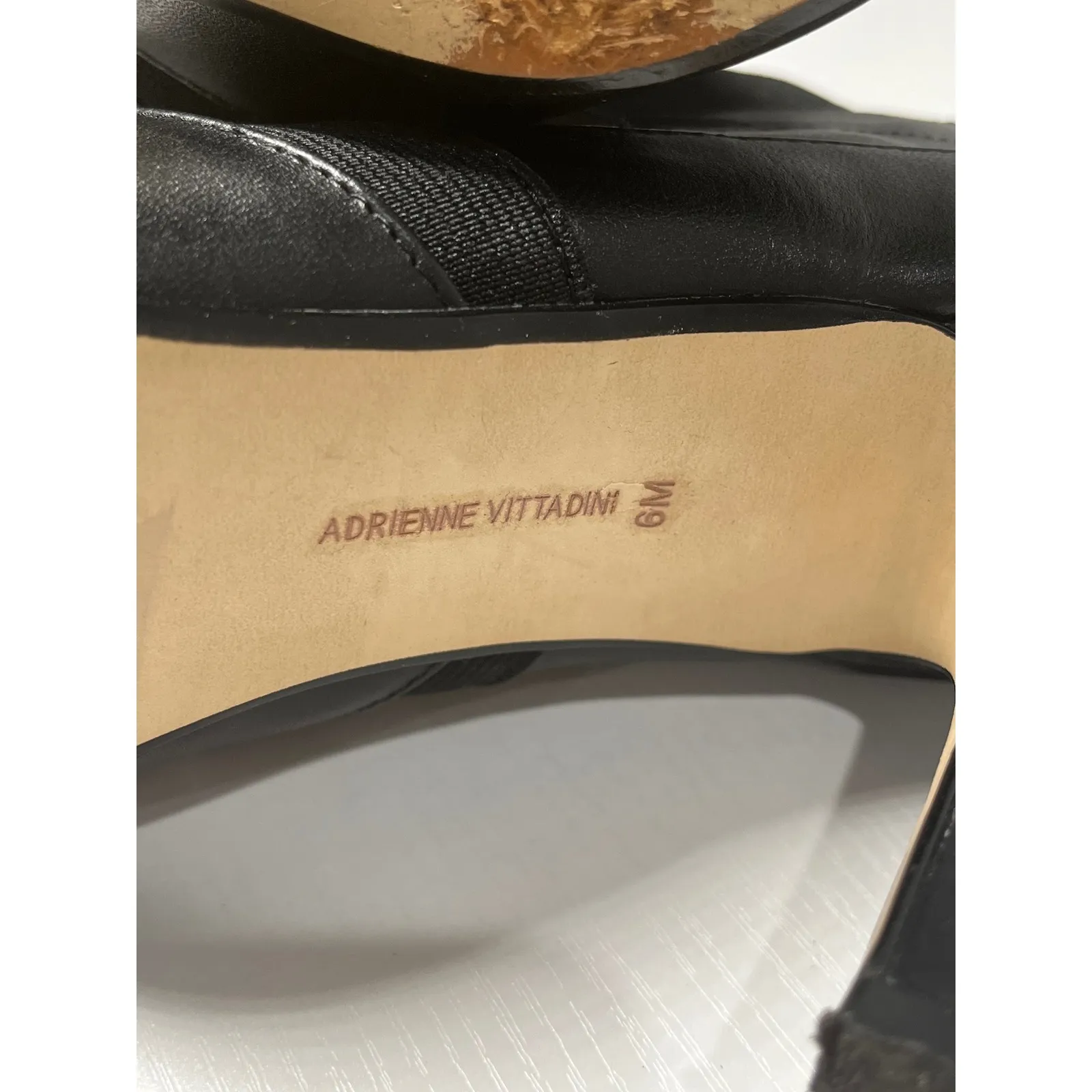 Adrienne Vittadini Black Leather Peep Toe Stiletto Booties Heels Size 6M - Image 9