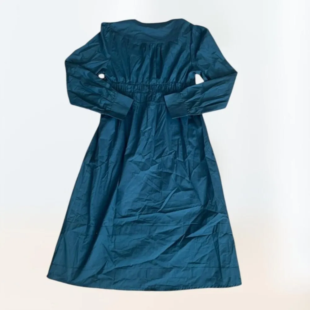 NWT Modest Crescent Blue V-neck Long Sleeve Button Up Midi Dress Women's size M - Image 3