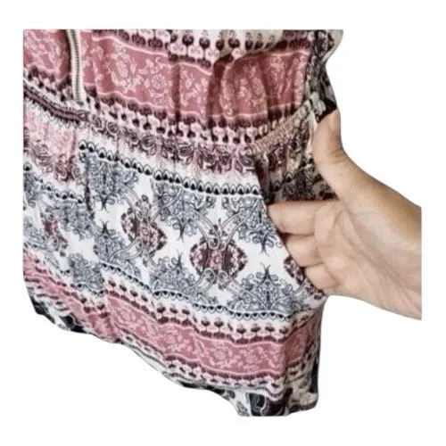 Women Pink Black Printed Half-Zip Sleeveless Jumpsuit Romper Size M Side Pockets - Image 7