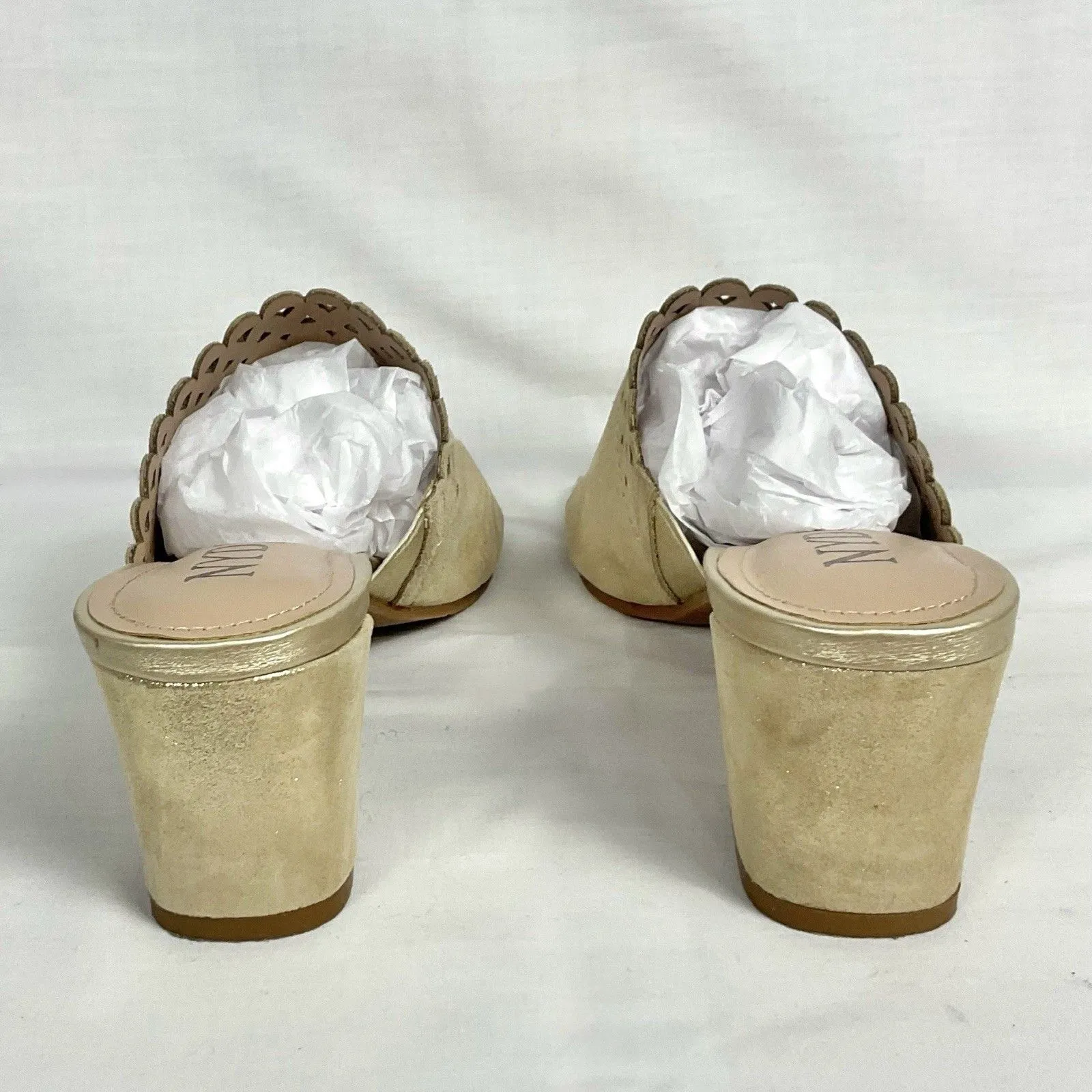 NYDJ Gold Mules Alanah Block Heel Leather Sandals Slip On Sz 9.5 *See Desc* - Image 7