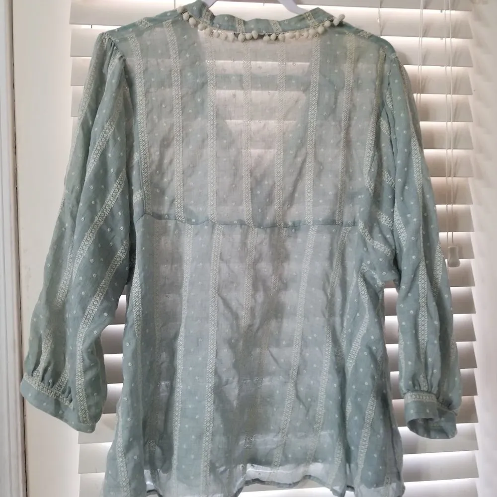 Zara medium sage and ivory BoHo blouse - Image 4