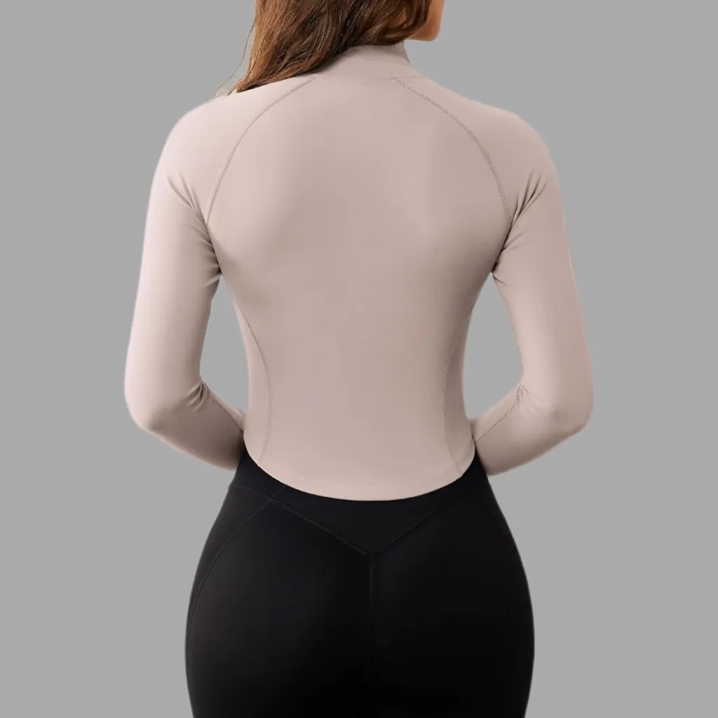 NWT Cream Fitted Athletic Jacket W/ Thumb Holes Sz XS White - Image 3