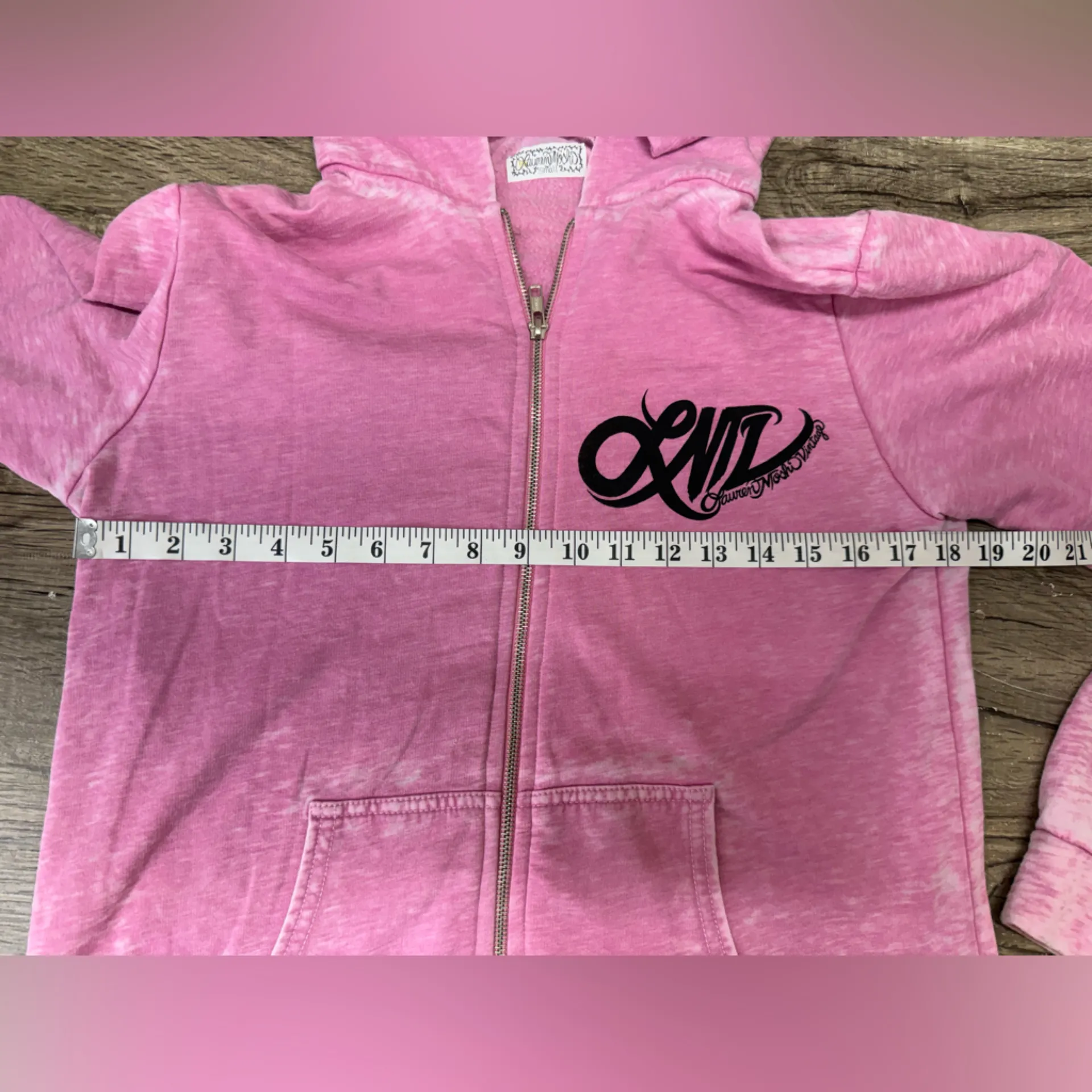 Lauren Moshie pink burnout butterfly zip up hoodie size small - Image 5