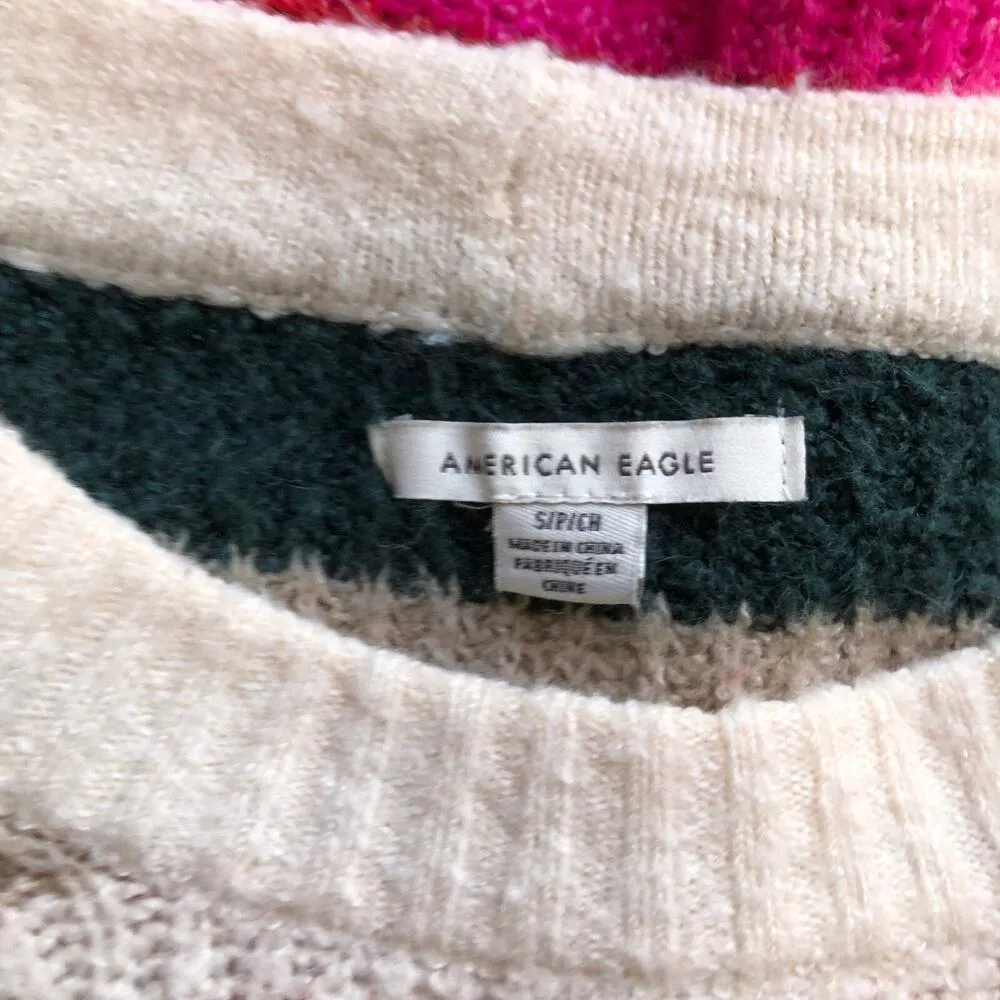 American Eagle Outfitters Cropped Sweater Crewneck Striped Women's Size Small - Image 7