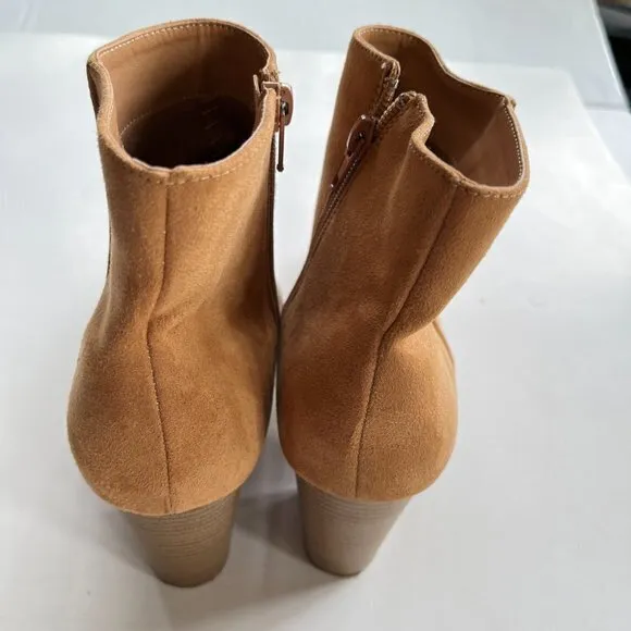 Lulus  CHUNKY HEELED ANKLE BOOTS BOOTIES COGNAC SUEDE SIDE ZIP‎ WOMENS - Image 5