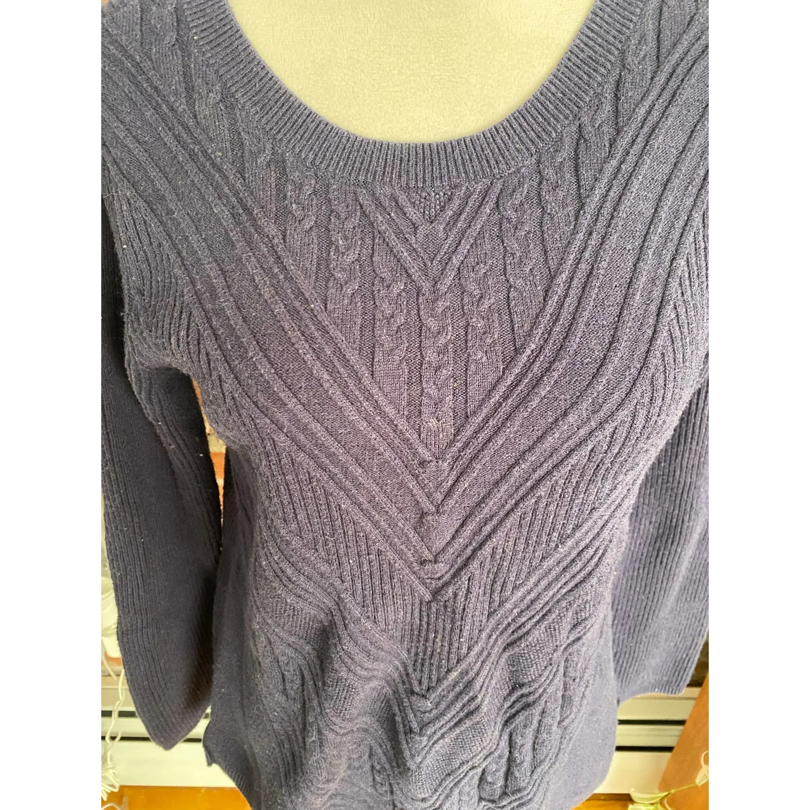 Talbots Navy Blue Cotton Long Sleeve Sweater Size LP - Image 2