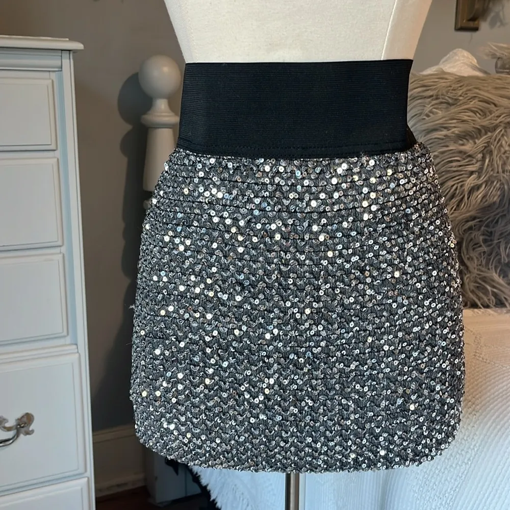New Years Party Skirt Sequins Stretch Pencil A Line Mini Womens Small Rue21 - Image 4