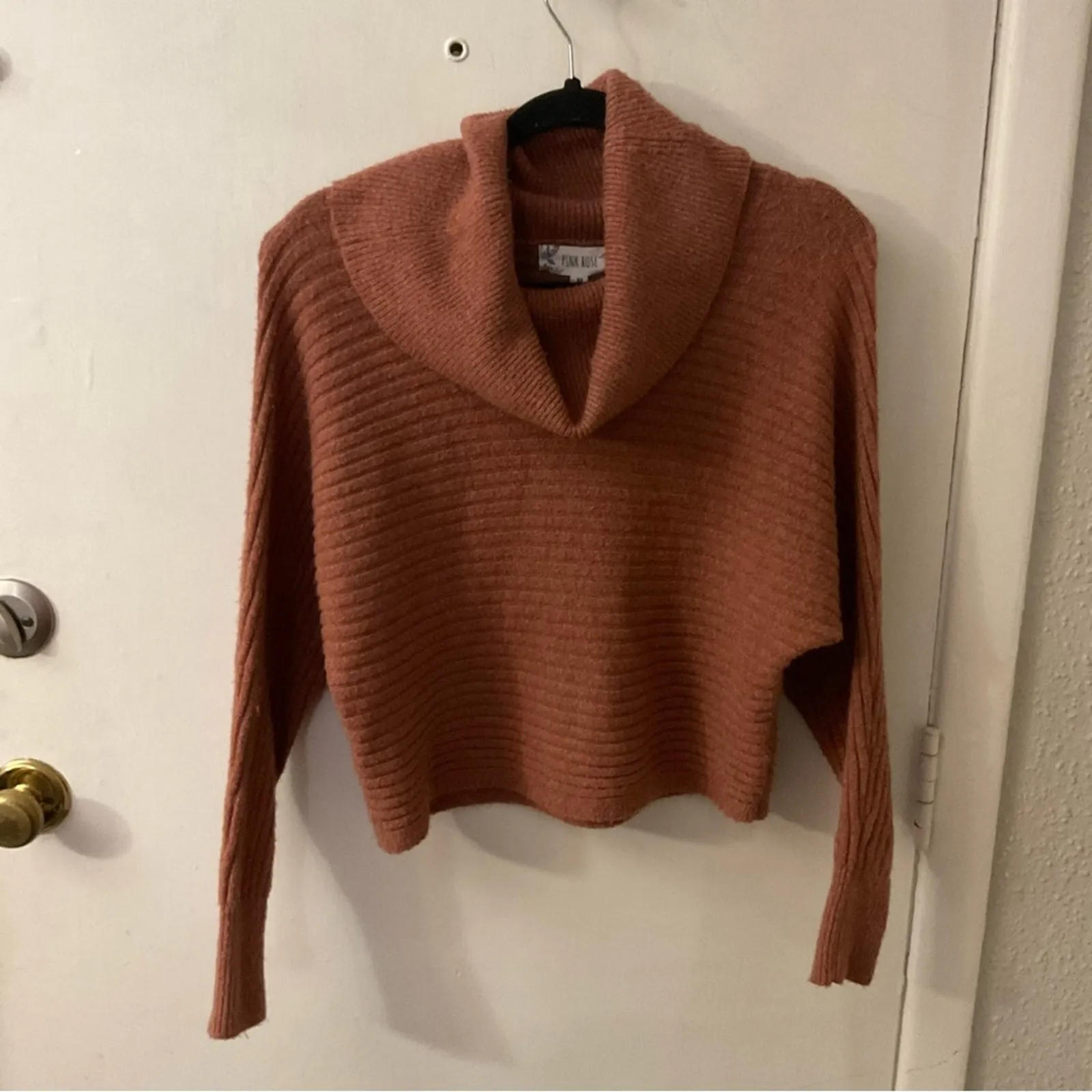 Pink Rose Soft Bronze Cowl Neck Sweater XS Cozycore Comfy Casual Classic NEW - Image 3