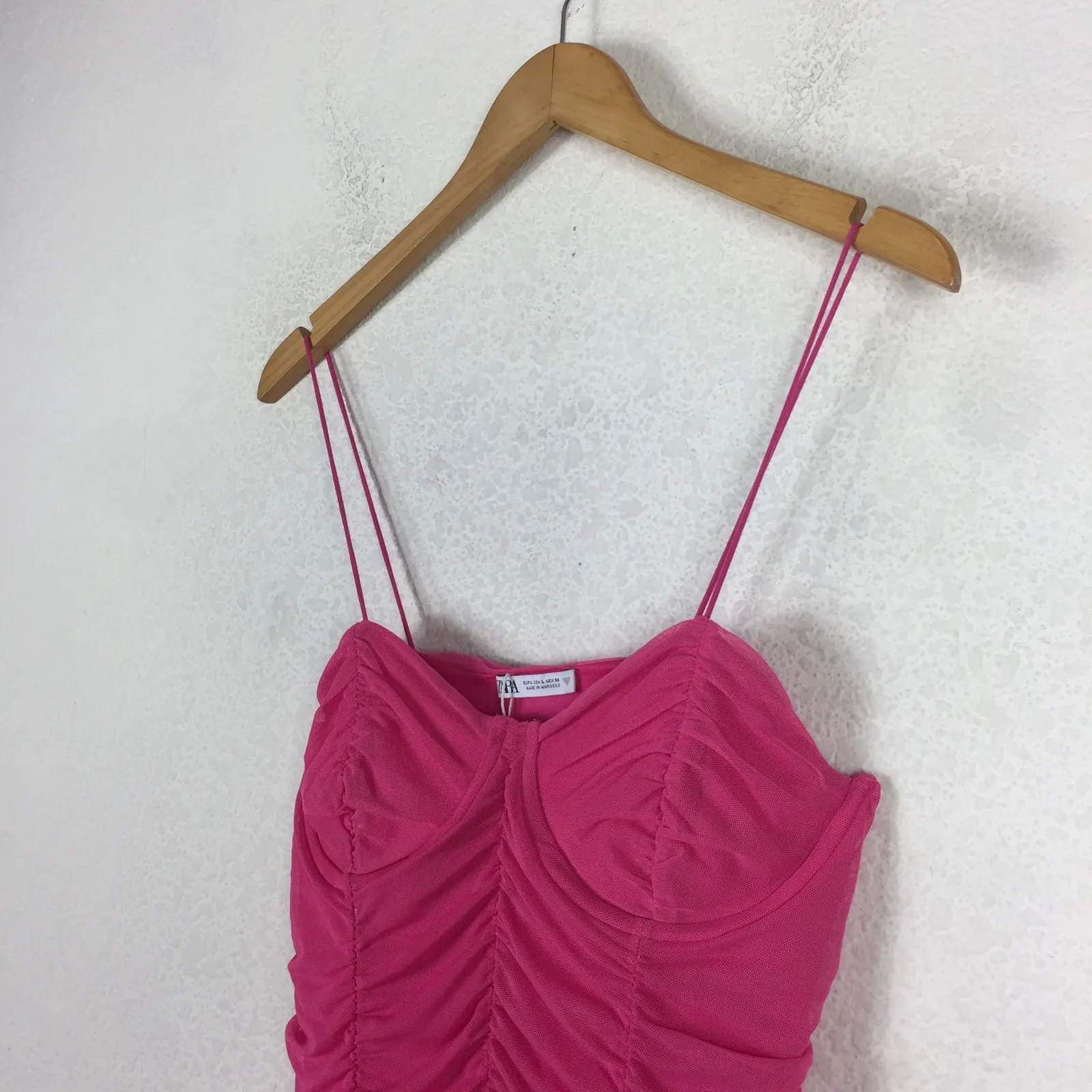 Zara Pink Ruched Mini Dress Size Large Tulle Corset Bustier Barbie Cocktail Y2K - Image 8