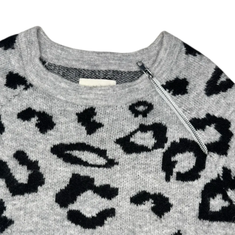 Abercrombie & Fitch gray black leopard crewneck sweater zipper accent Size Small - Image 5