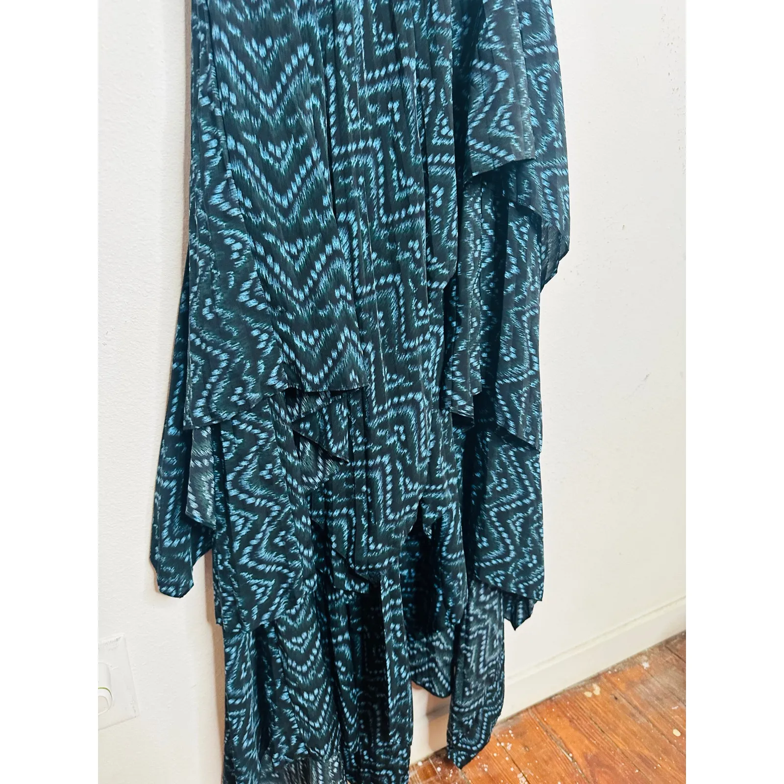 A.L.C. Blue Black Printed 100% Silk Scoop Neck Tiered Skirt Kylia Dress size 0 - Image 13