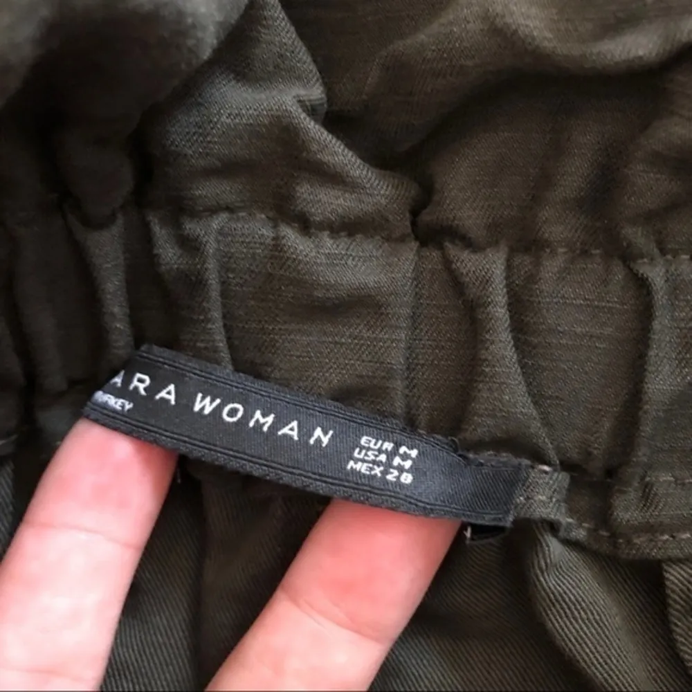 Zara Green High Waist Paper Bag Pants Size M - Image 3