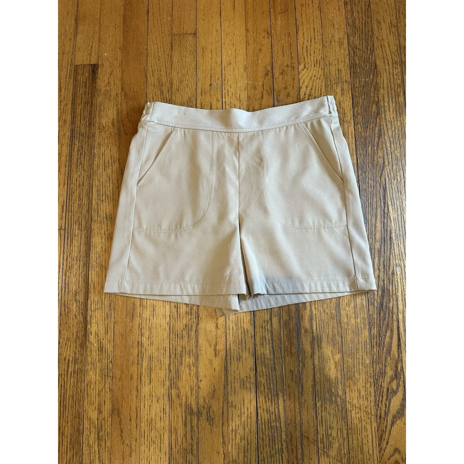 Max Studio Shorts Tan Elastic Waistband Paper L Large Chino EUC - Image 2