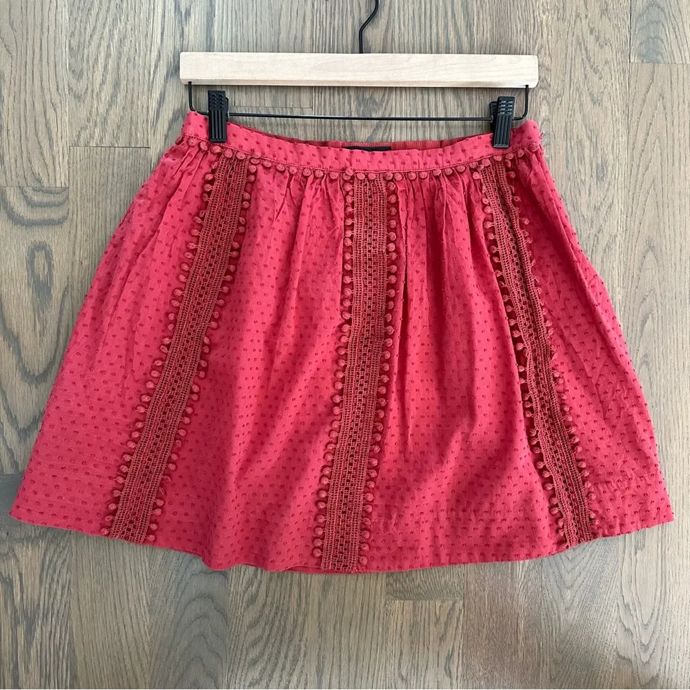 J. Crew Swiss Dot Pom-Pom Skirt in Dusty Pomegranate Red Size 4 - Image 5
