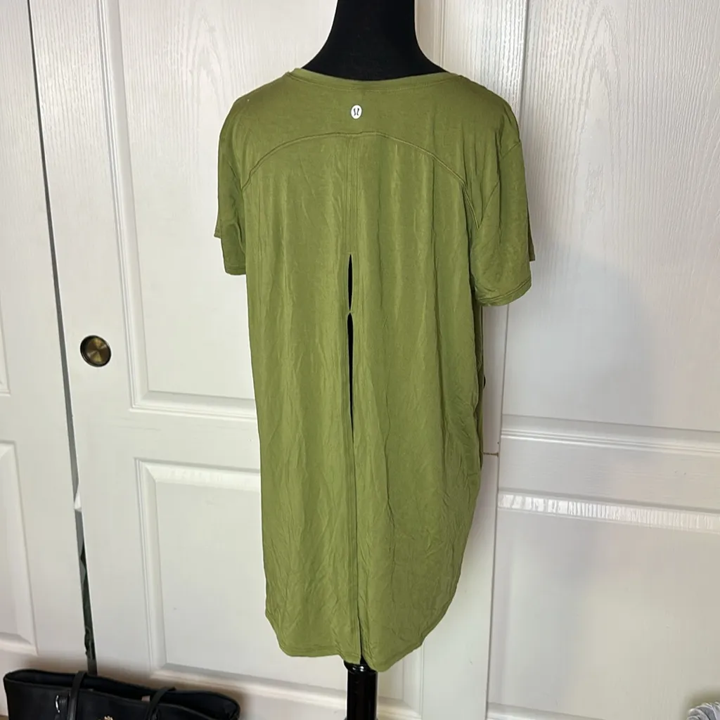 LULULEMON OPEN BACK MODAL SILK BLEND GREEN TIE BACK TEE - Image 4