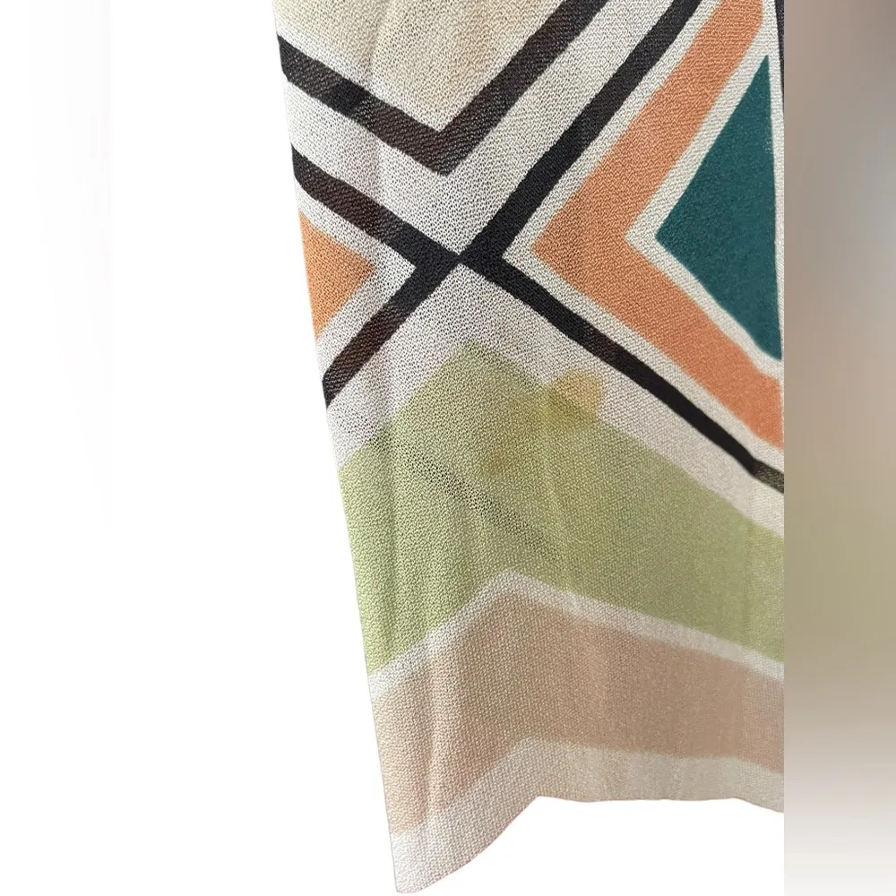 Gottex Vintage 70s Sheer Hippie Geometric Psychedelic Bell Sleeve Luxury Dress - Image 7