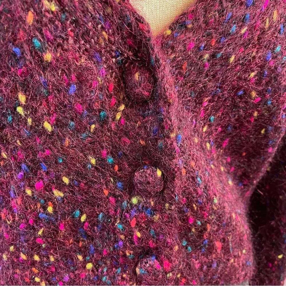 Vintage 90s Cape Isle Knitters Fuzzy Mohair Confetti Cardigan Sweater slouchy S - Image 4
