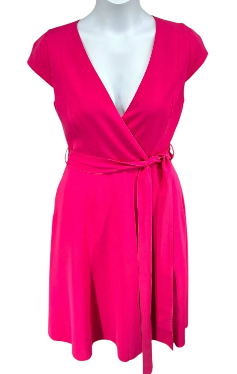 Black Halo Faux Wrap Dress Size 10 Pink Cap Sleeve Belted Pockets EUC - Image 1